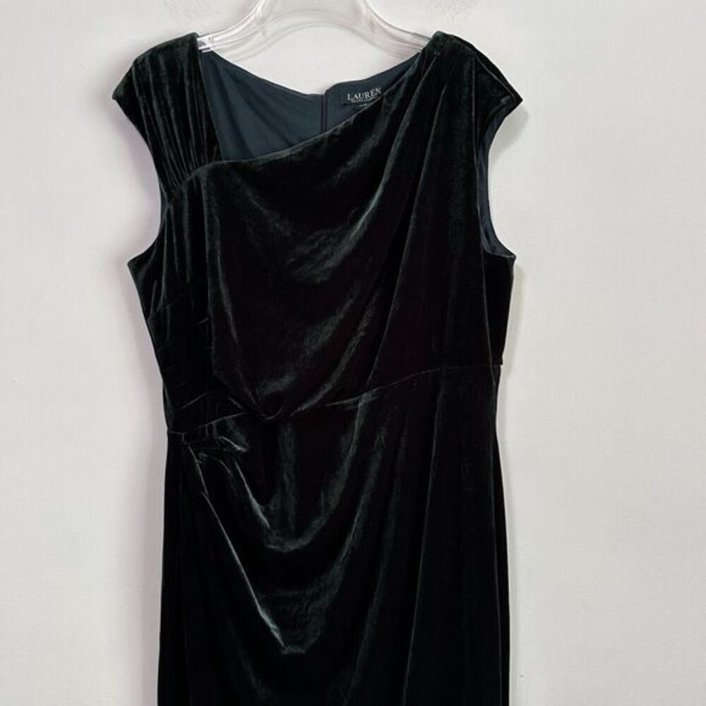 Lauren Ralph Lauren Sheath Dress 16 Plus Emerald Green Stretch Velvet Party NEW - Picture 3 of 10